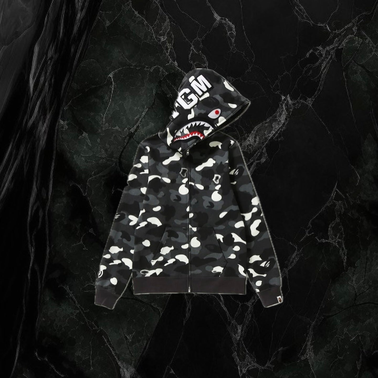 Bape Color Camo Shark Full Zip (Ss21) Hoodie Black And White