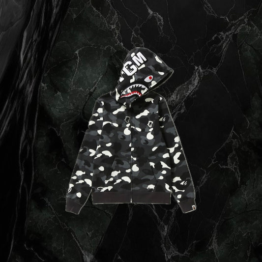 Bape Color Camo Shark Full Zip (Ss21) Hoodie Black And White