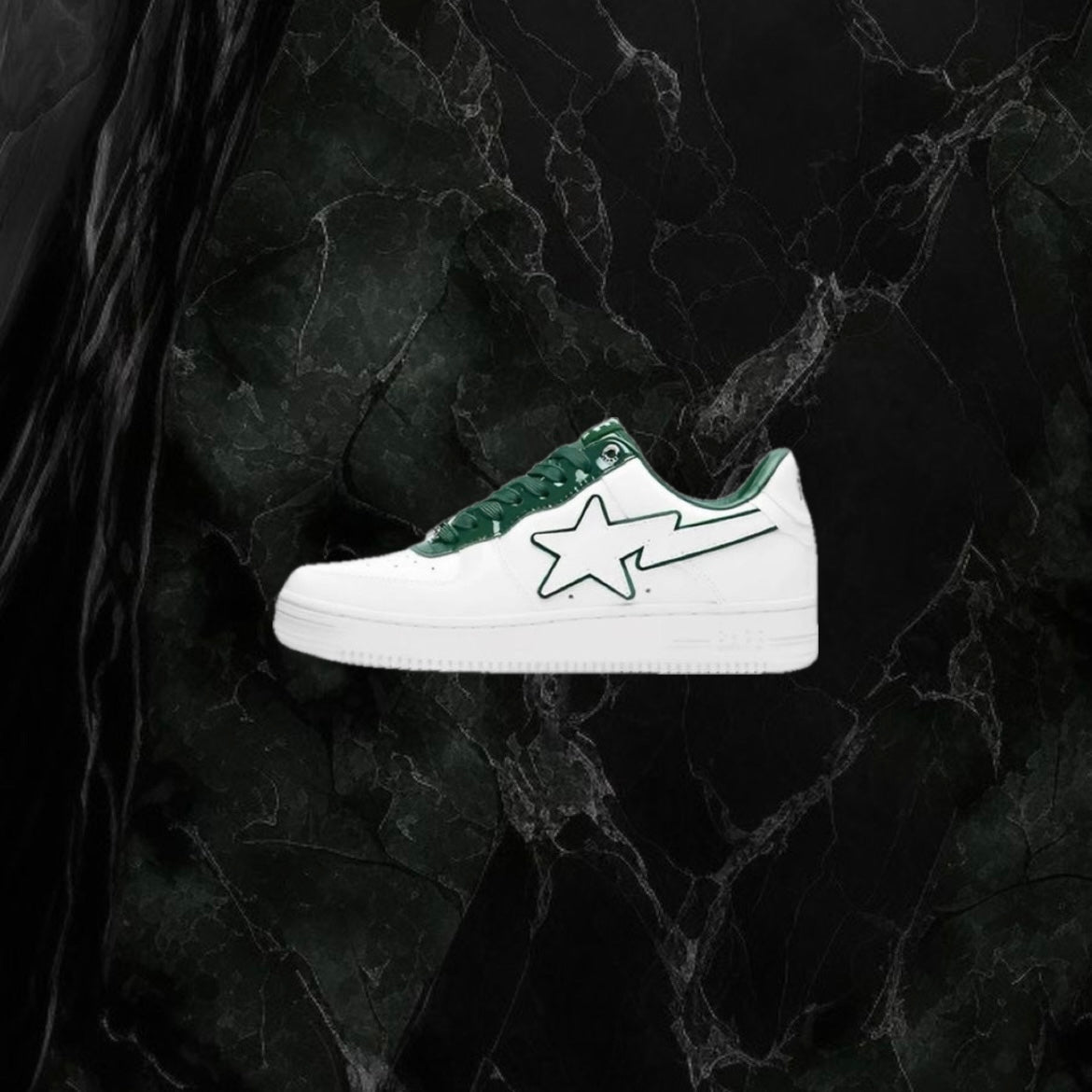 A BATHING APE STA Leather Low 'White Green'