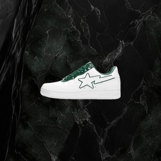A BATHING APE STA Leather Low 'White Green'